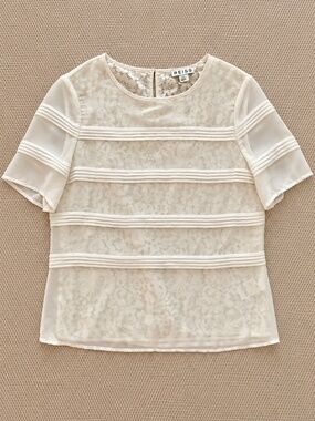 Reiss US 4 Ivory Floral Lace Pintuck Flutter Sleeve Blouse